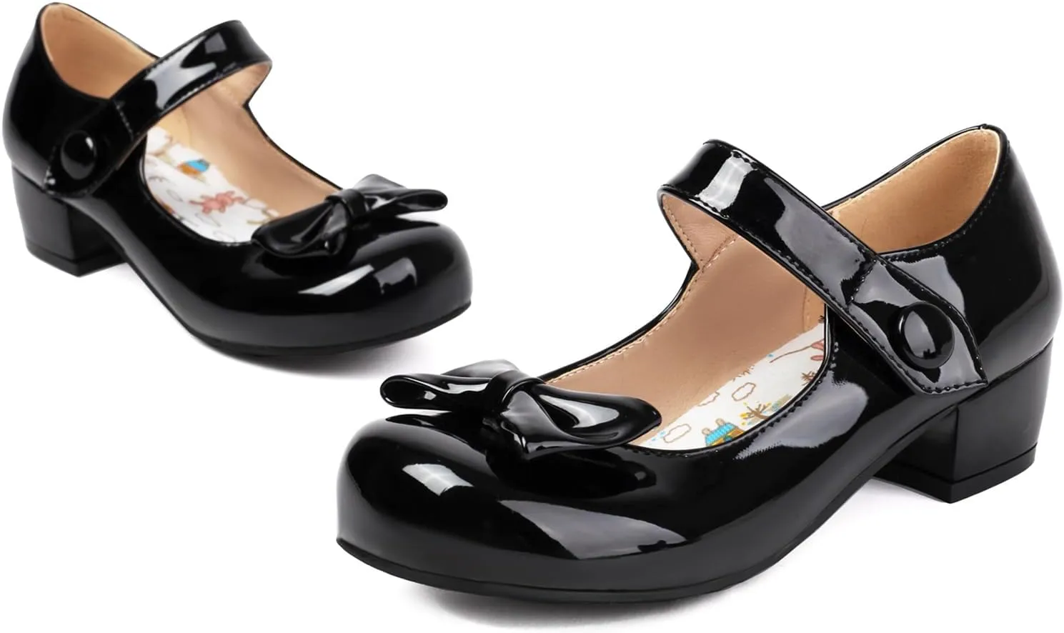Gicoiz Patent Mary Jane Girls School Party Bowtie Pumps
