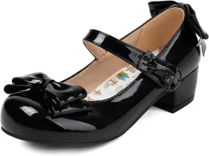 Gicoiz Patent Mary Jane Girls School Party Bowtie Pumps