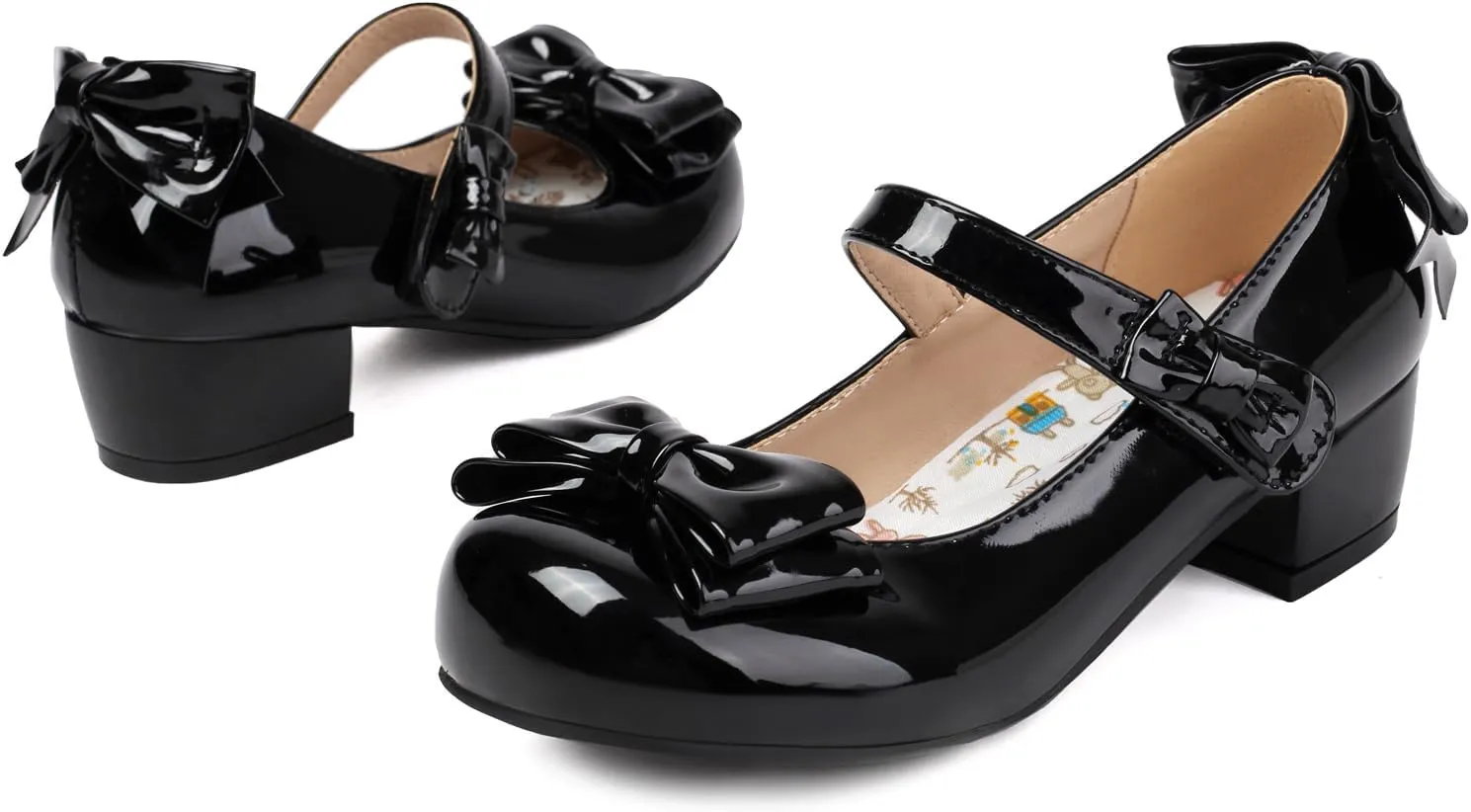 Gicoiz Patent Mary Jane Girls School Party Bowtie Pumps