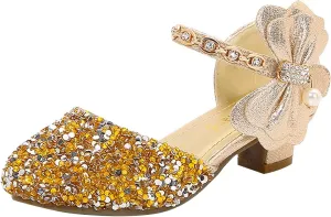 Girls Mary Jane Dress Shoes Rhinestones Bows Low Heels Flower Girl Wedding Pump Shoes Toddler Sandals Kids