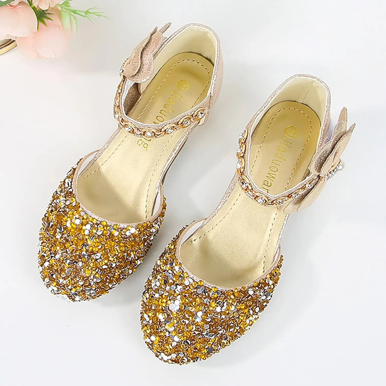 Girls Mary Jane Dress Shoes Rhinestones Bows Low Heels Flower Girl Wedding Pump Shoes Toddler Sandals Kids