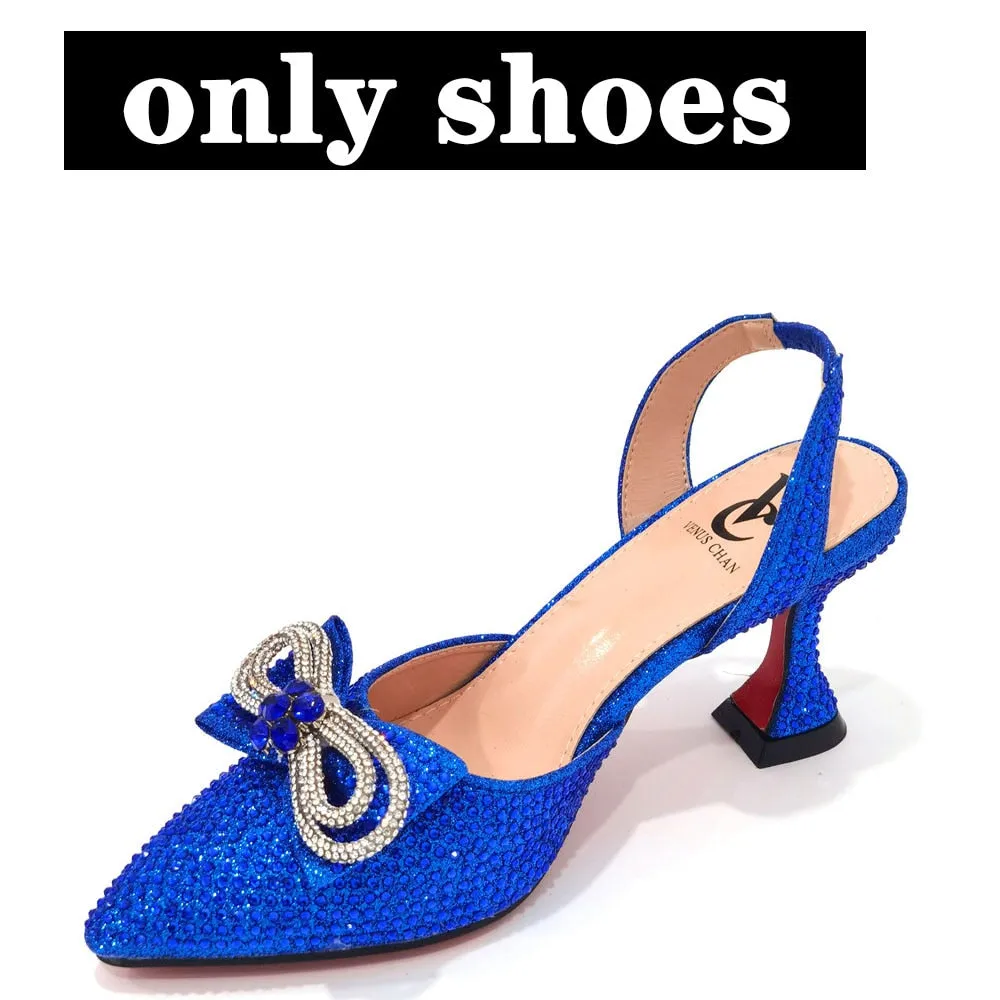 Latest Italian Design African Women&#39;s High Heel Pointed Toe Sandals Party Wedding Party Fuchsia Color Shoes and Bags Set