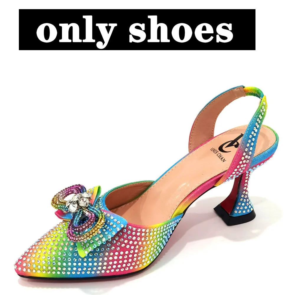 Latest Italian Design African Women&#39;s High Heel Pointed Toe Sandals Party Wedding Party Fuchsia Color Shoes and Bags Set