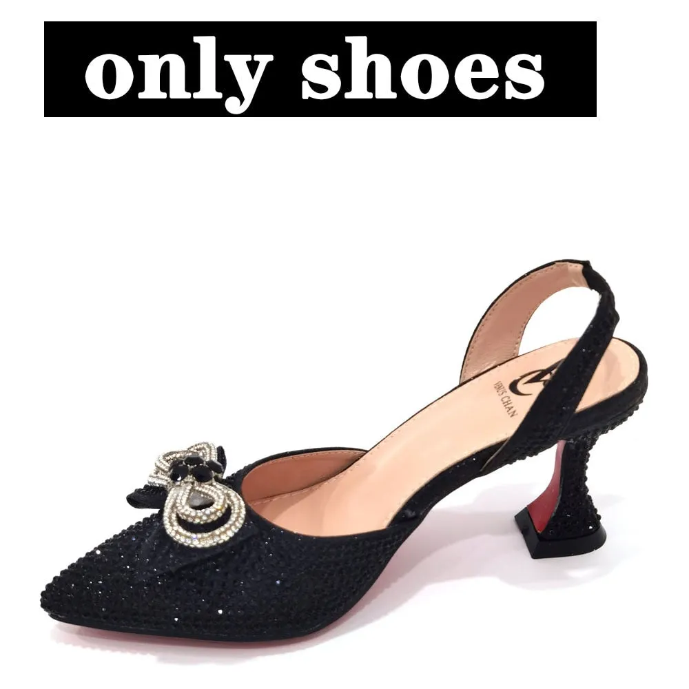 Latest Italian Design African Women&#39;s High Heel Pointed Toe Sandals Party Wedding Party Fuchsia Color Shoes and Bags Set