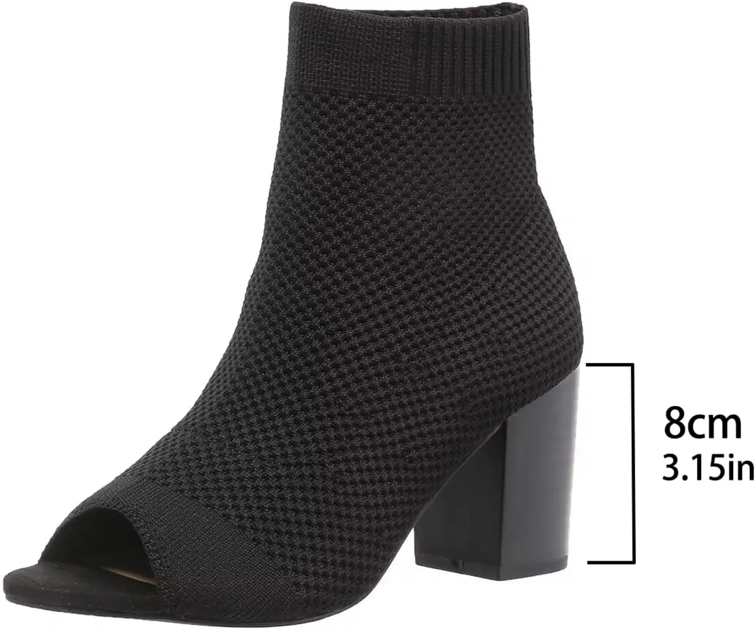 Peep Toe Booties for Women Knit Open Toe Chunky Block Heels Breathable Sock Boots Summer Casual Slip On Dress Sock Booties