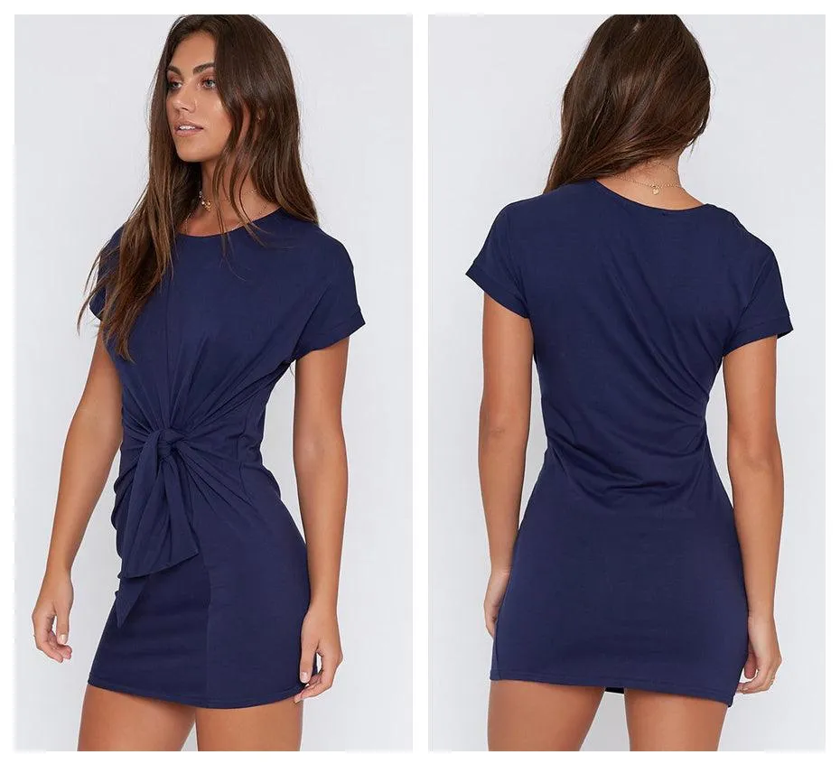 RUCHED WAIST MINI SHEATH DRESS