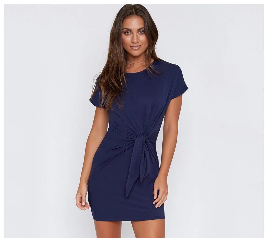 RUCHED WAIST MINI SHEATH DRESS