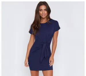 RUCHED WAIST MINI SHEATH DRESS