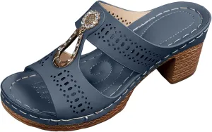 Sandals For Women 2025 Dressy Rhinestone Women's Heels Slip On Peep Toe Block Heeled For Dating Vacation Shopping