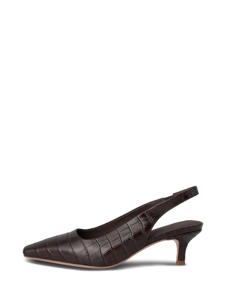 Shoe The Bear Maxine Croco Effect Slingbacks Chocolate