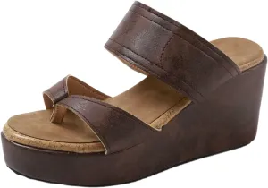 Smoneyful Women's Slip On Wedge Sandals Thong High Wedge Heel Platform Flip Flops Comfort Dressy Summer Peep Toe Espadrilles Beach Slippers Sandals