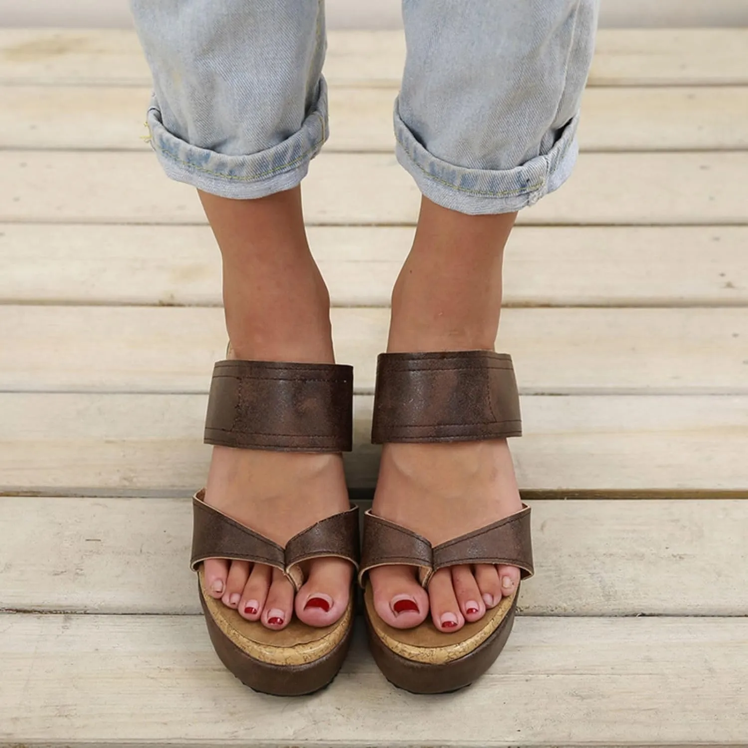 Smoneyful Women's Slip On Wedge Sandals Thong High Wedge Heel Platform Flip Flops Comfort Dressy Summer Peep Toe Espadrilles Beach Slippers Sandals