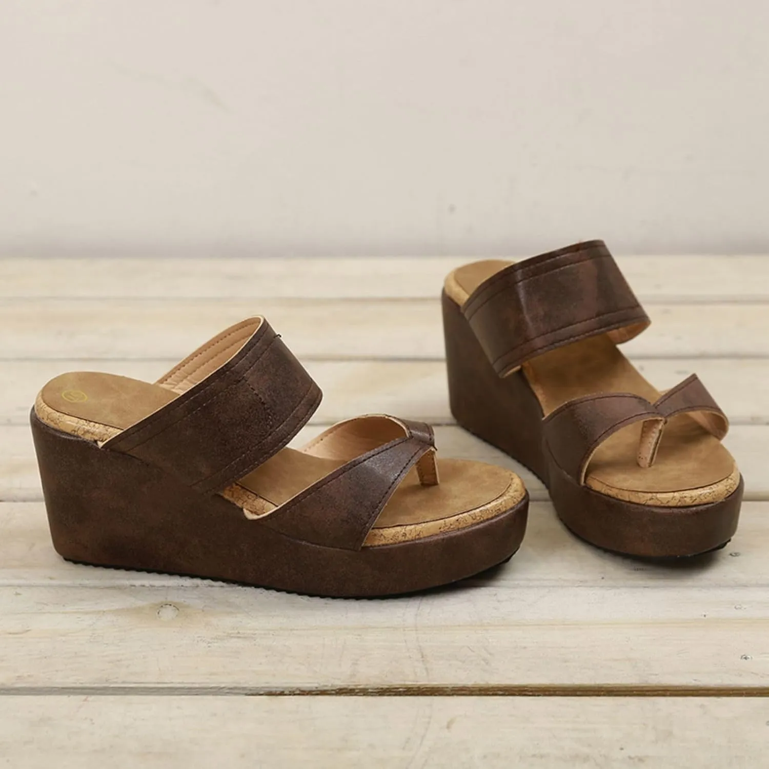 Smoneyful Women's Slip On Wedge Sandals Thong High Wedge Heel Platform Flip Flops Comfort Dressy Summer Peep Toe Espadrilles Beach Slippers Sandals