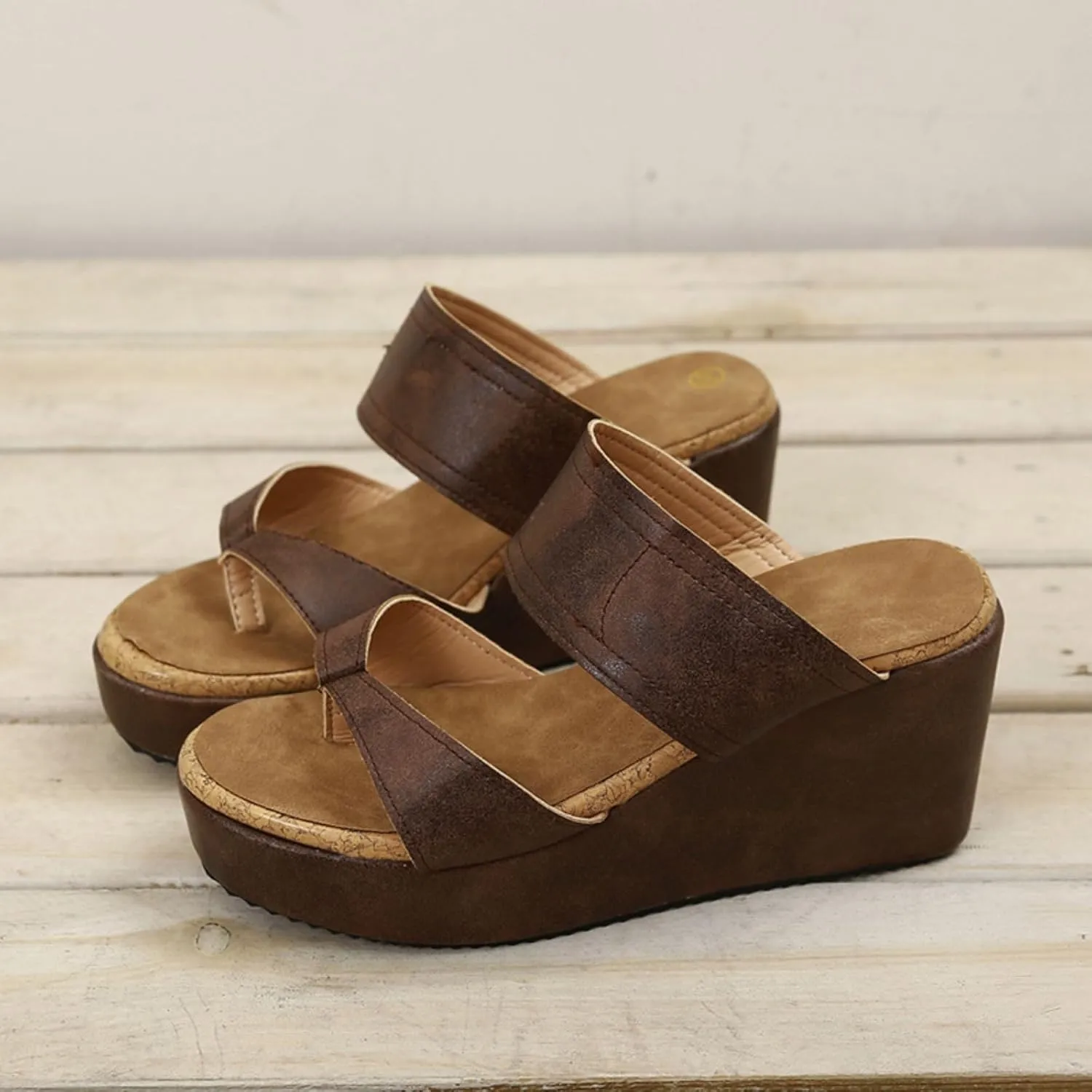 Smoneyful Women's Slip On Wedge Sandals Thong High Wedge Heel Platform Flip Flops Comfort Dressy Summer Peep Toe Espadrilles Beach Slippers Sandals