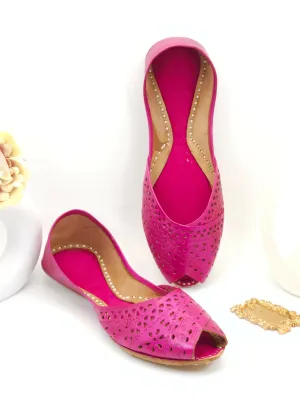 Sumbul - Hot Pink laser cut Leatherett Jutti