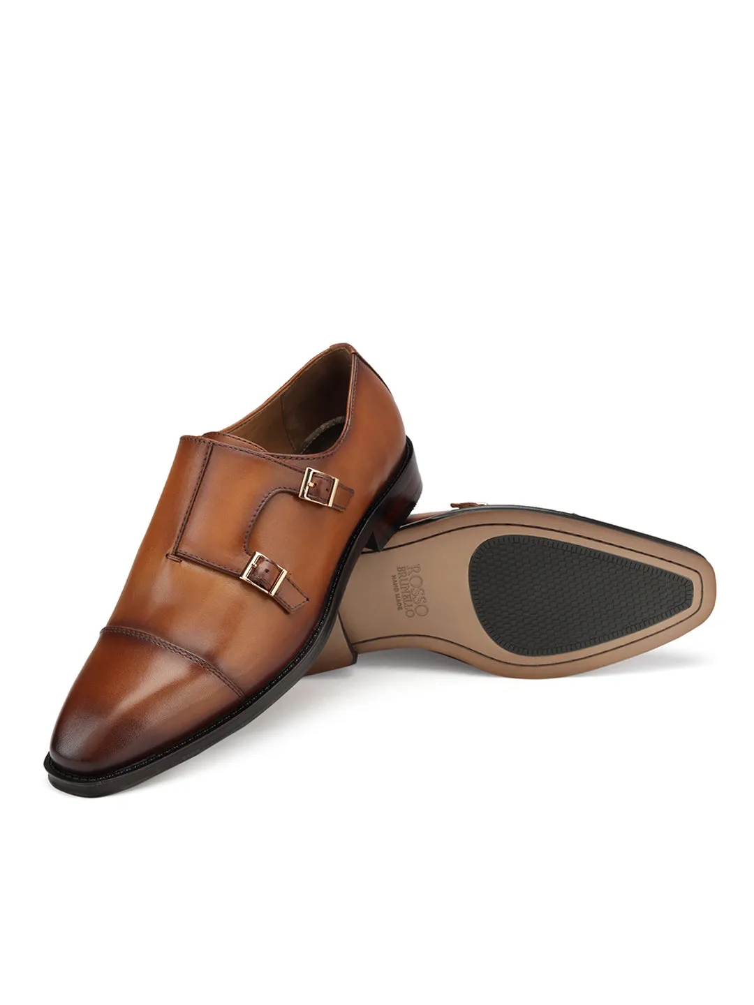 Tan Dual Tone Monk Straps Shoes