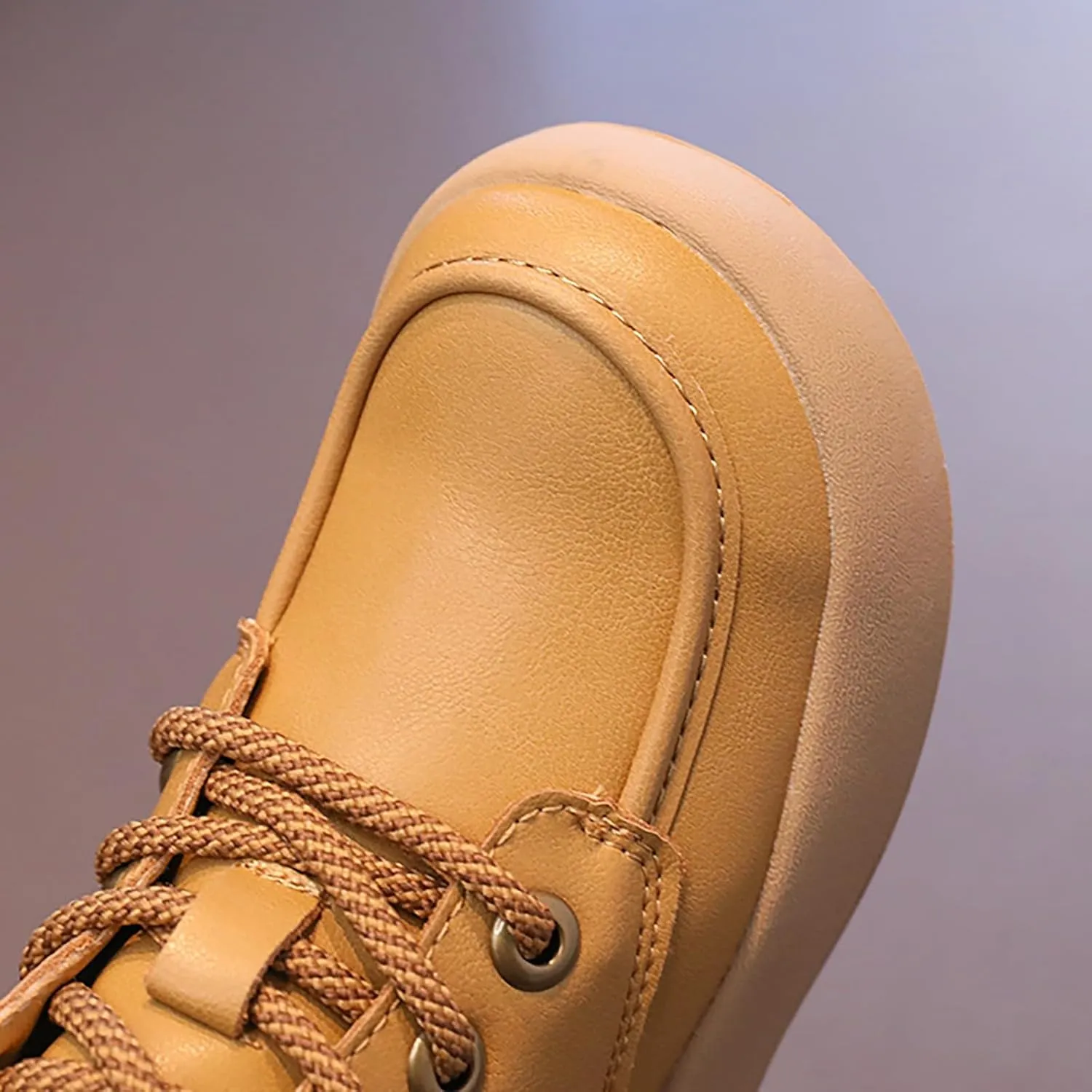 Toddler Kids Leather Lace Up Thick Flat Bottom Ankle Boots Sneakers Waterproof Non-Slip Soft Sole Platform Shoes