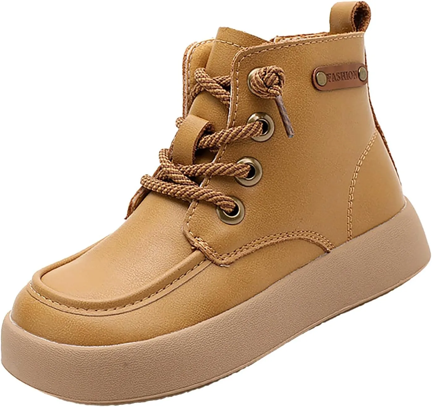 Toddler Kids Leather Lace Up Thick Flat Bottom Ankle Boots Sneakers Waterproof Non-Slip Soft Sole Platform Shoes