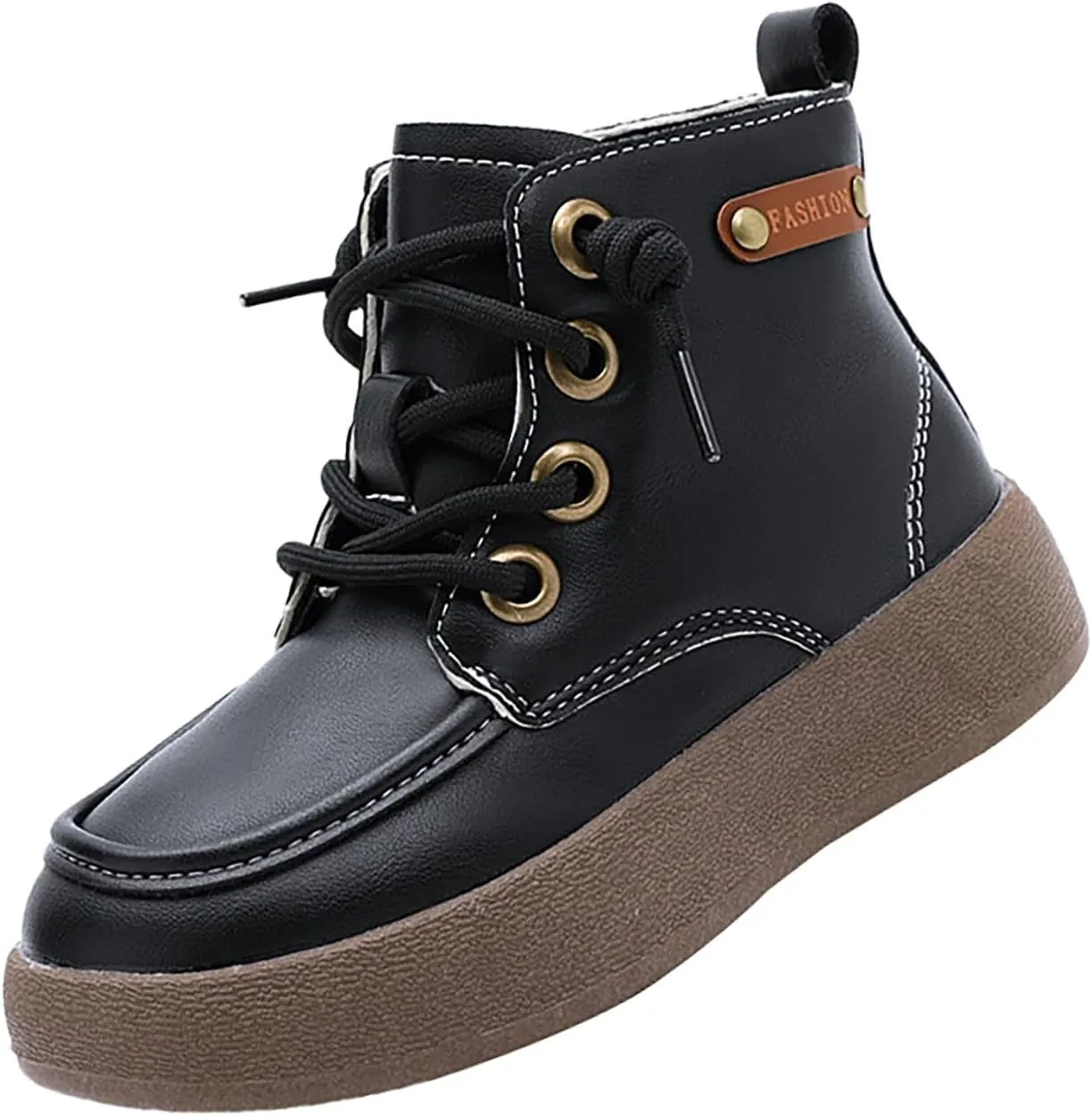 Toddler Kids Leather Lace Up Thick Flat Bottom Ankle Boots Sneakers Waterproof Non-Slip Soft Sole Platform Shoes