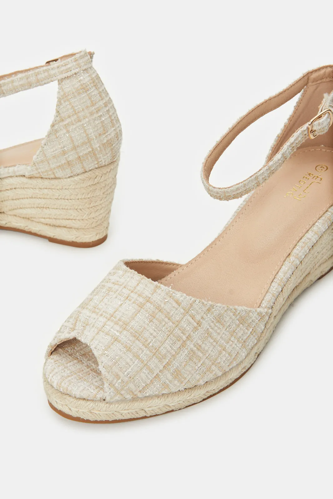 Women Beige Tweed Wedge