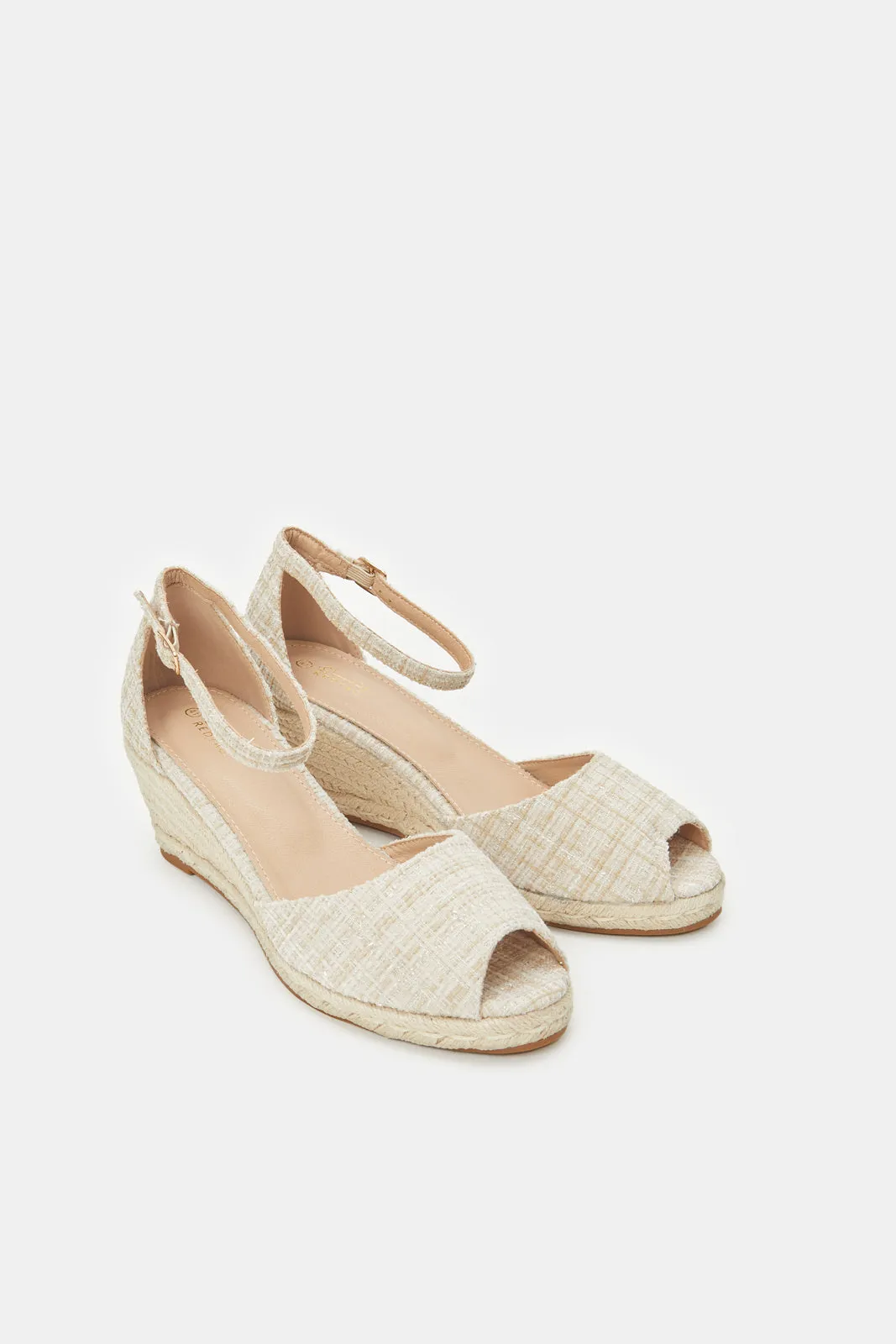 Women Beige Tweed Wedge