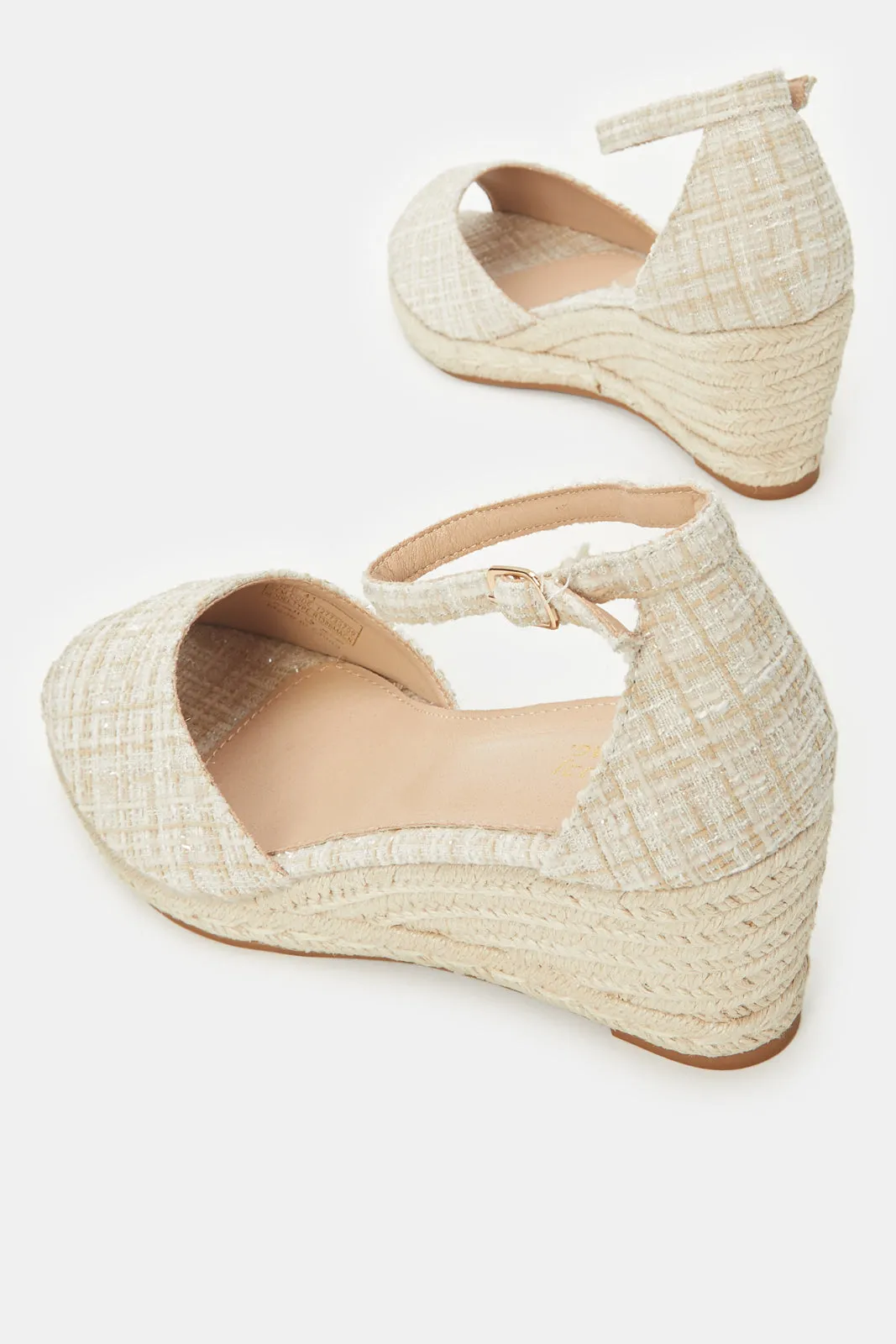 Women Beige Tweed Wedge