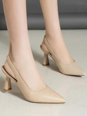 Women Point Toe Sculptural Heeled Slingback Pumps, Elegant Outdoor Pumps
