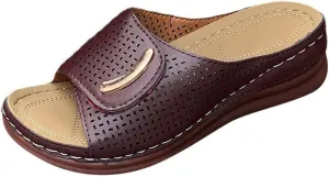 Womens Hollow Out Orthopedic Slippers Summer Casual Peep Toe Sandals Comfy Slip On Wedge Slippers Walking Shoes