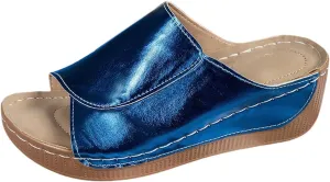 Women's Platform Wedge Sandals Slip On Peep Toe High Heel Sandal Comfortable Orthopedic Damping Sole Sandals Womens Dressy Summer Lightweight Flip Flops Casual Arch Support Walking Wedges Slippers