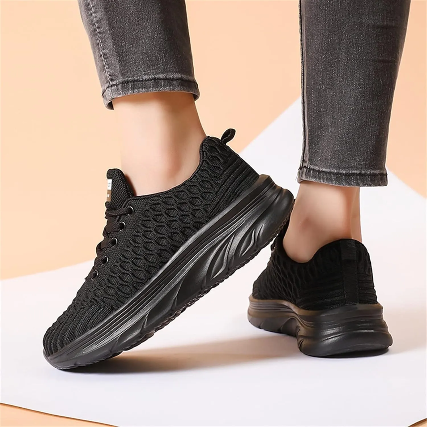 Womens Slip On Running Shoes Non Slip Walking Shoes Lightweight Gym Workout Shoes Breathable Fashion Sneakers (Black, 8.5)