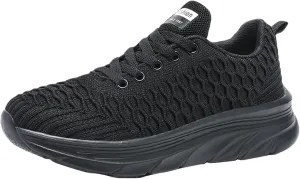 Womens Slip On Running Shoes Non Slip Walking Shoes Lightweight Gym Workout Shoes Breathable Fashion Sneakers (Black, 8.5)